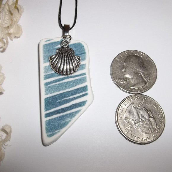 Silver Seashell Necklace Beach Theme Adjustable Length Tie Cord Medallion A968 - Picture 2 of 8